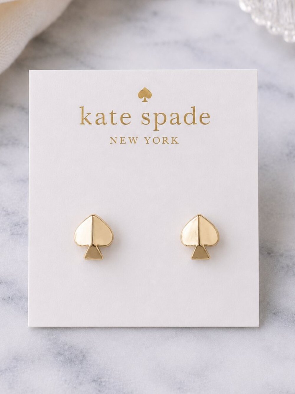 Kate Spade Gold Spade Logo Stud Earrings Signature Icon Statement Jewelry